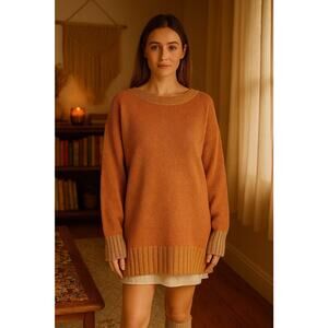 Free People Easy Street Tunic Sweater M Orange Oversized Knit Cozy Slouchy Boho